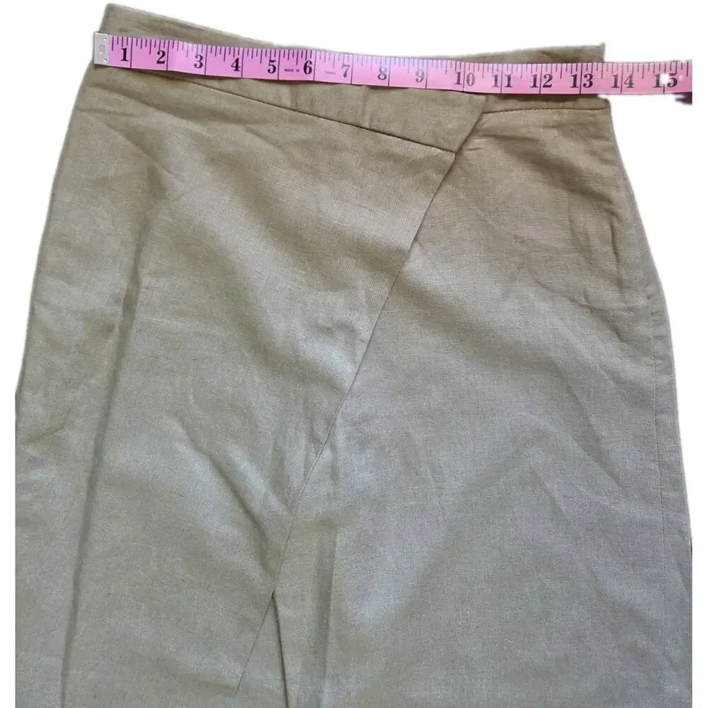 Zara Linen Wrap Front Pants XS Wide Leg High Rise Minimalist Neutral Trousers